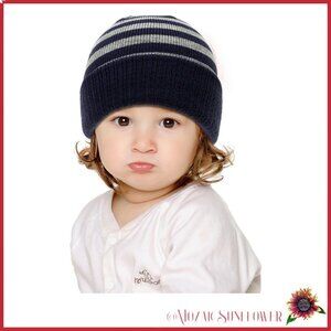 Kids Navy and Heather Grey Stripe Knit Beanie